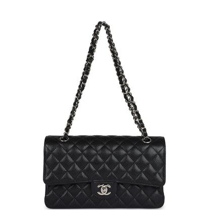 Pre-owned Chanel Medium Classic Double Flap Black Caviar Silver Hardware