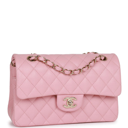 Chanel Small Classic Double Flap Bag Pink Caviar Light Gold Hardware