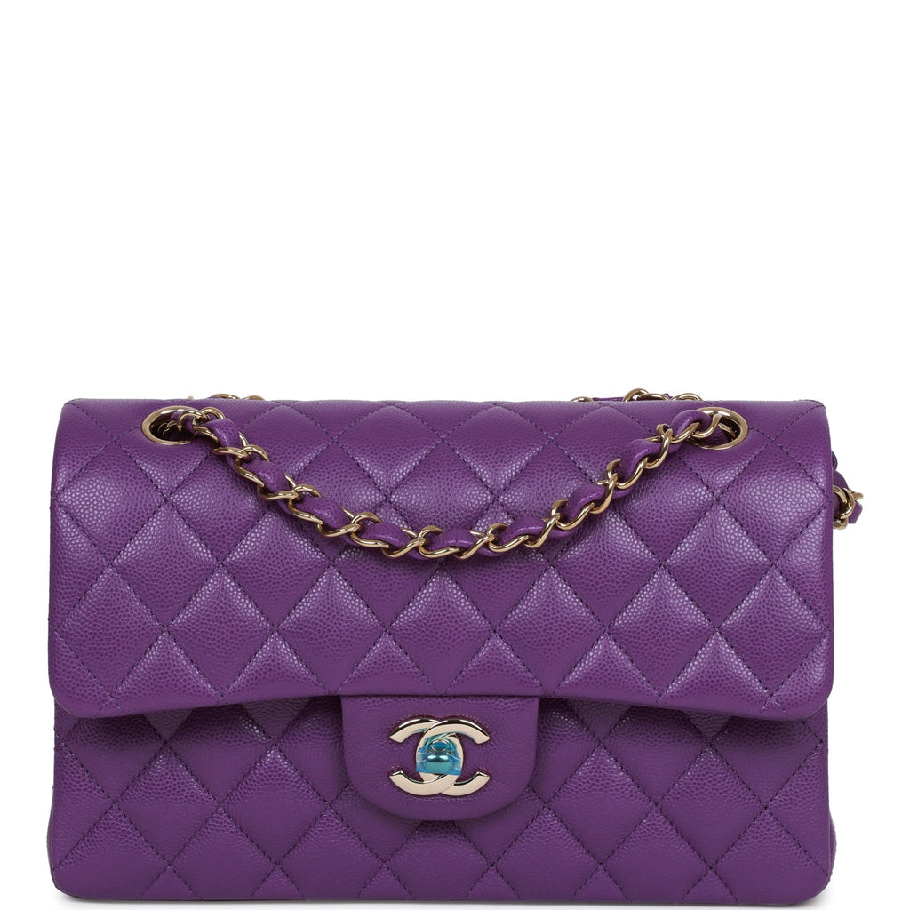 Chanel Purple Caviar Small Classic Double Flap Bag Light Gold Hardware