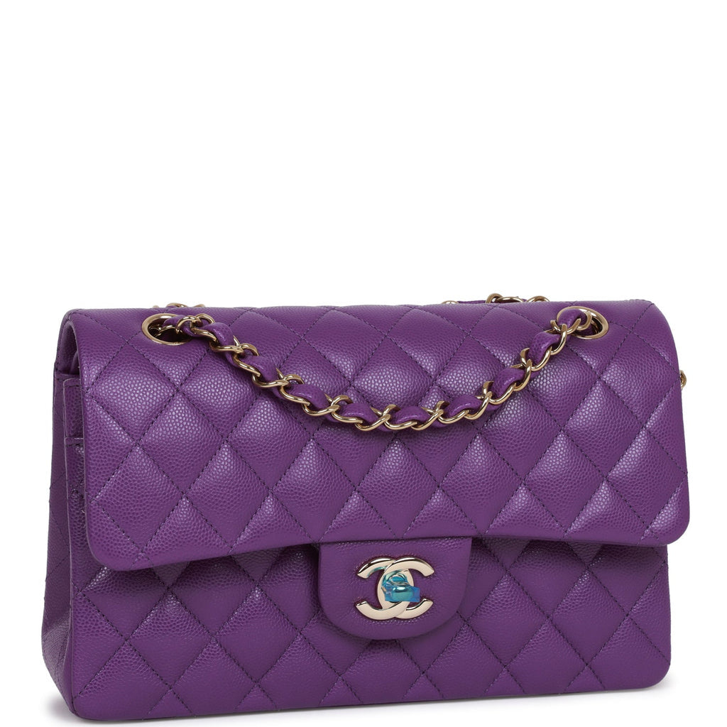 Chanel Purple Caviar Small Classic Double Flap Bag Light Gold Hardware