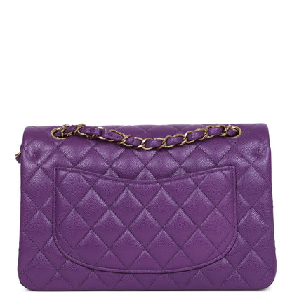 Chanel Purple Caviar Small Classic Double Flap Bag Light Gold Hardware