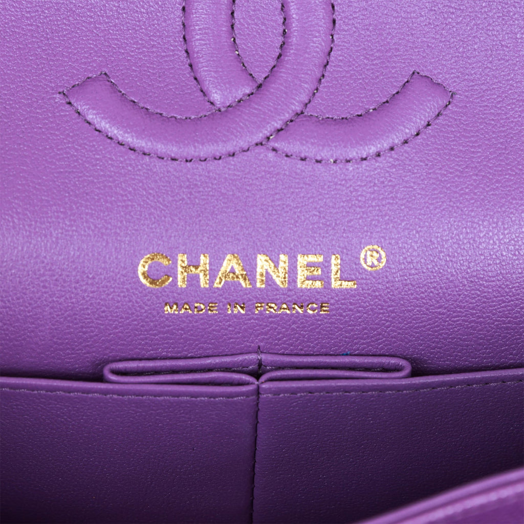 Chanel Purple Caviar Small Classic Double Flap Bag Light Gold Hardware