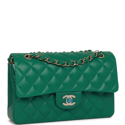 Chanel Small Classic Double Flap Bag Green Lambskin Light Gold Hardware