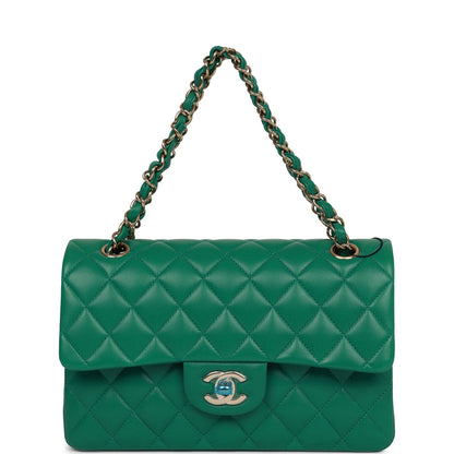 Chanel Small Classic Double Flap Bag Green Lambskin Light Gold Hardware