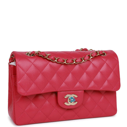 Chanel Small Classic Double Flap Fuchsia Caviar Light Gold Hardware