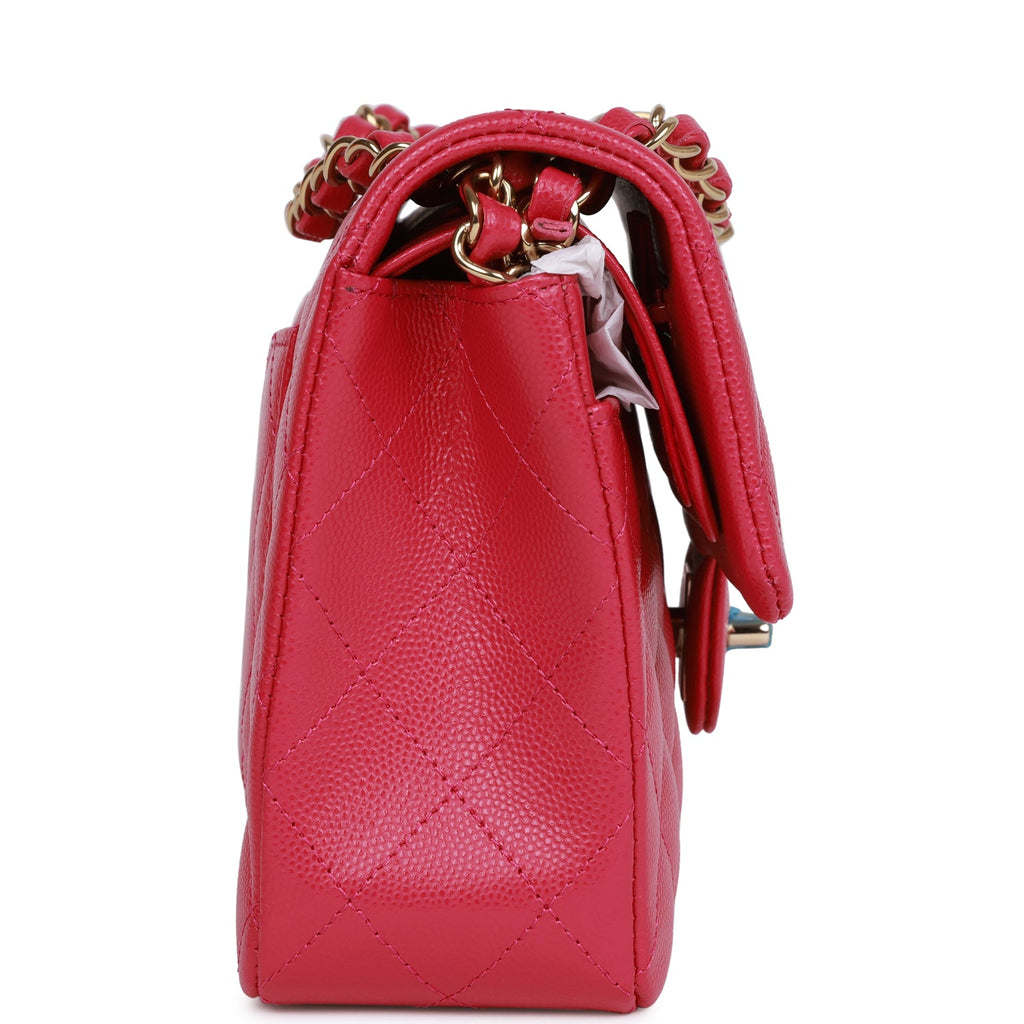 Chanel Small Classic Double Flap Fuchsia Caviar Light Gold Hardware