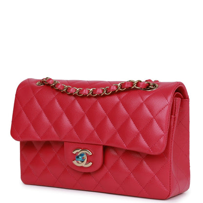 Chanel Small Classic Double Flap Fuchsia Caviar Light Gold Hardware