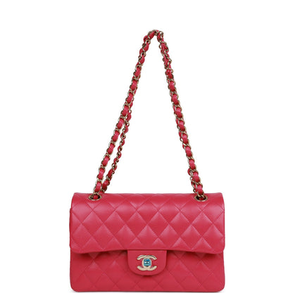 Chanel Small Classic Double Flap Fuchsia Caviar Light Gold Hardware