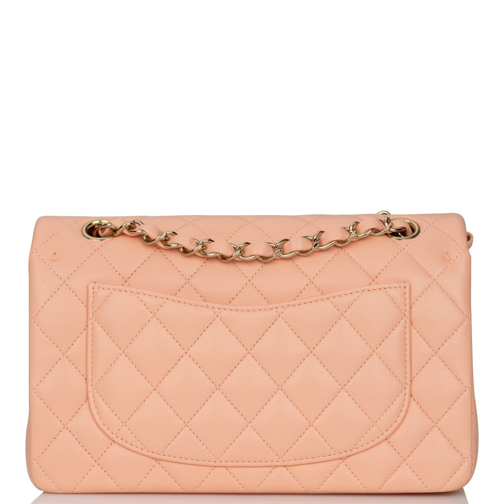 Chanel Small Classic Double Flap Peach Lambskin Light Gold Hardware