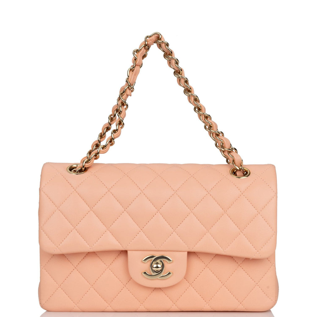 Chanel Small Classic Double Flap Peach Lambskin Light Gold Hardware