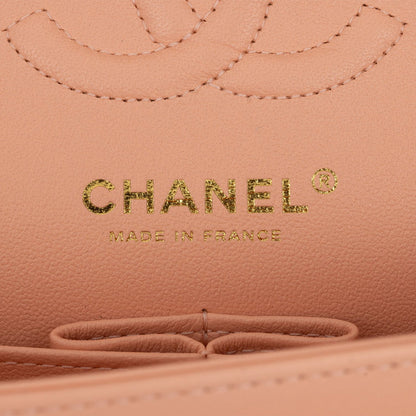 Chanel Small Classic Double Flap Peach Lambskin Light Gold Hardware