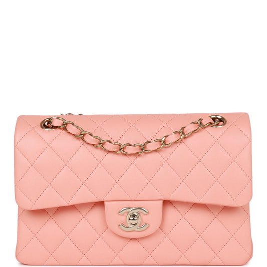 Chanel Pink Lambskin Small Classic Double Flap Bag Light Gold Hardware