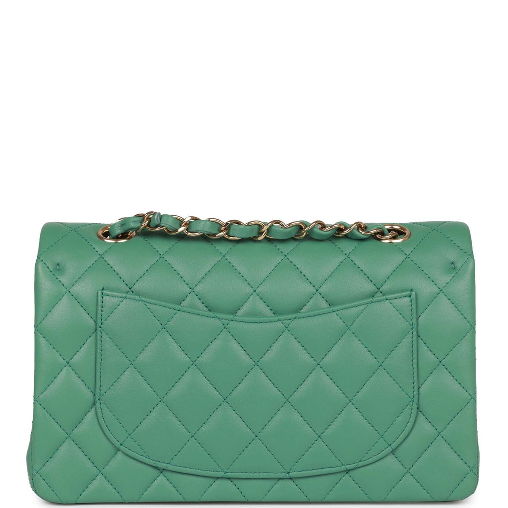 Chanel Small Classic Double Flap Bag Green Lambskin Light Gold Hardware