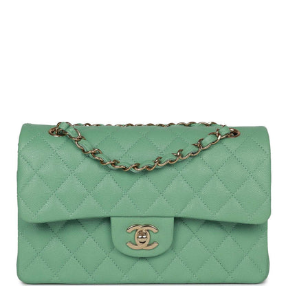 Chanel Small Classic Double Flap Green Caviar Light Gold Hardware