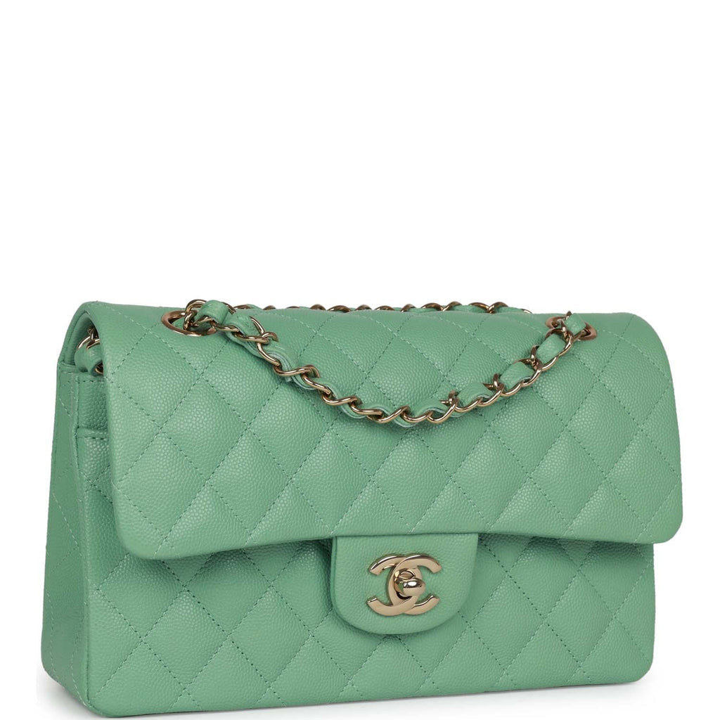 Chanel Small Classic Double Flap Green Caviar Light Gold Hardware