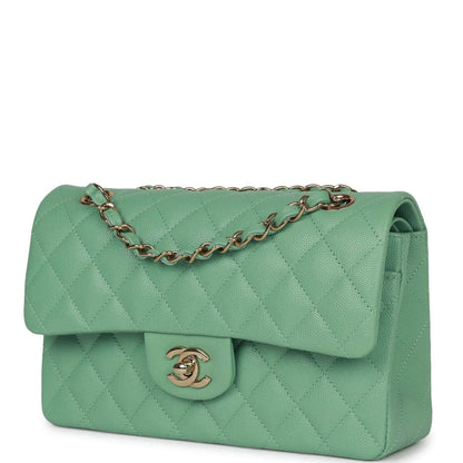 Chanel Small Classic Double Flap Green Caviar Light Gold Hardware