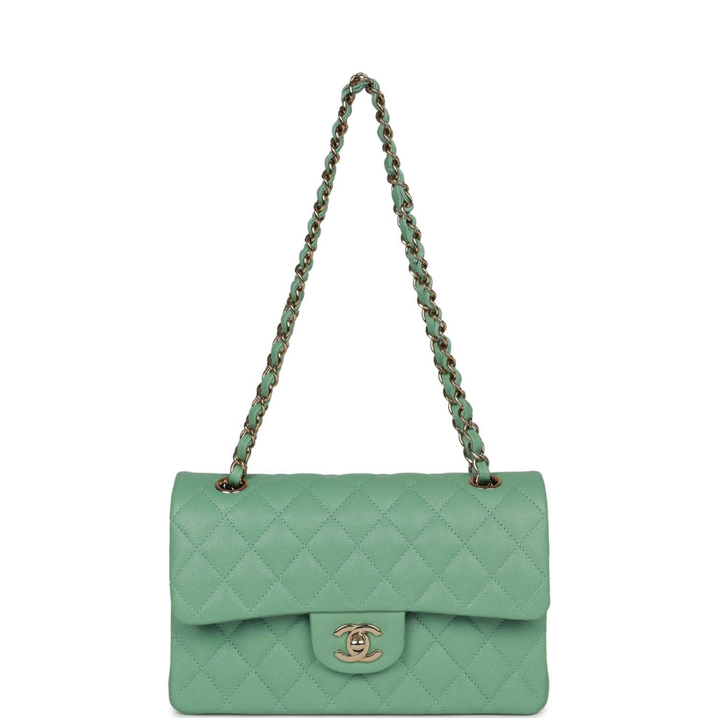 Chanel Small Classic Double Flap Green Caviar Light Gold Hardware