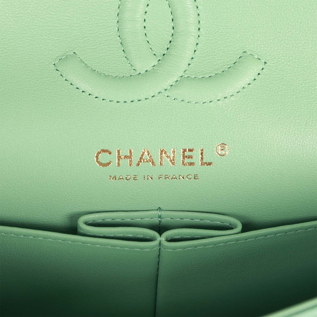 Chanel Small Classic Double Flap Green Caviar Light Gold Hardware