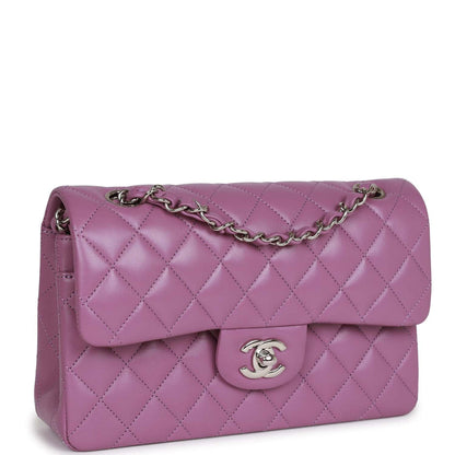 Chanel Small Classic Double Flap Bag Purple Lambskin Silver Hardware