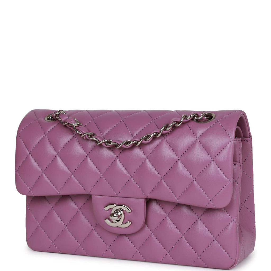 Chanel Small Classic Double Flap Bag Purple Lambskin Silver Hardware