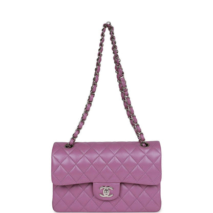 Chanel Small Classic Double Flap Bag Purple Lambskin Silver Hardware