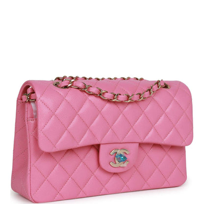 Chanel Small Classic Double Flap Bag Pink Caviar Light Gold Hardware