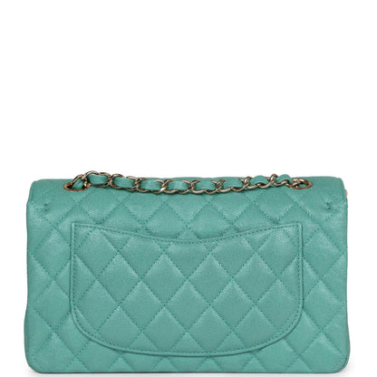 Chanel Small Classic Double Flap Turquoise Iridescent Caviar Light Gold Hardware