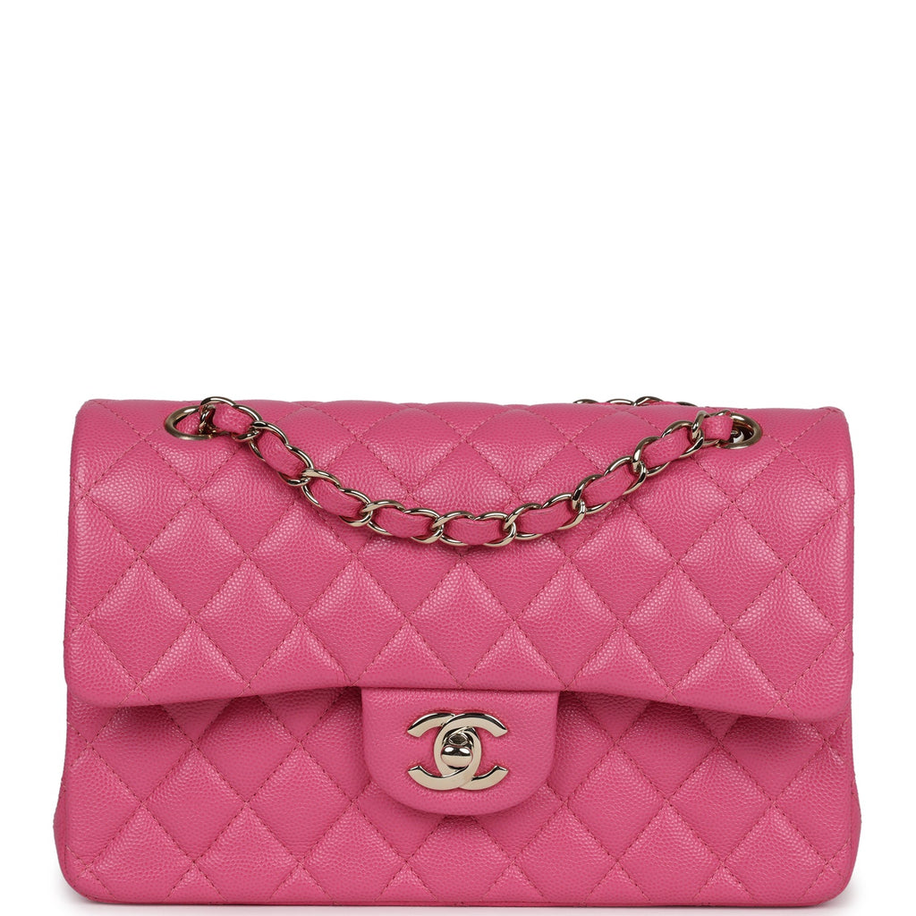 Pre-owned Chanel Small Classic Double Flap Dark Pink Caviar Light Gold Hardware