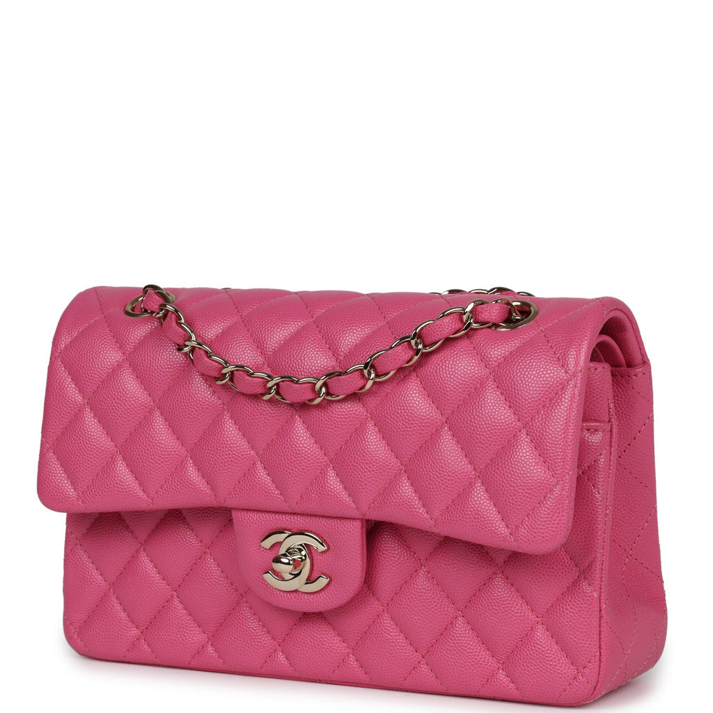 Pre-owned Chanel Small Classic Double Flap Dark Pink Caviar Light Gold Hardware