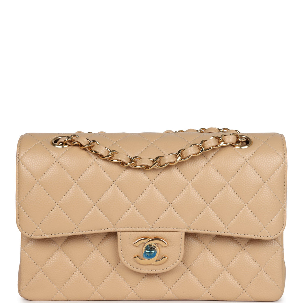 Chanel Small Classic Double Flap Bag Beige Caviar Gold Hardware