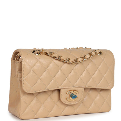 Chanel Small Classic Double Flap Bag Beige Caviar Gold Hardware