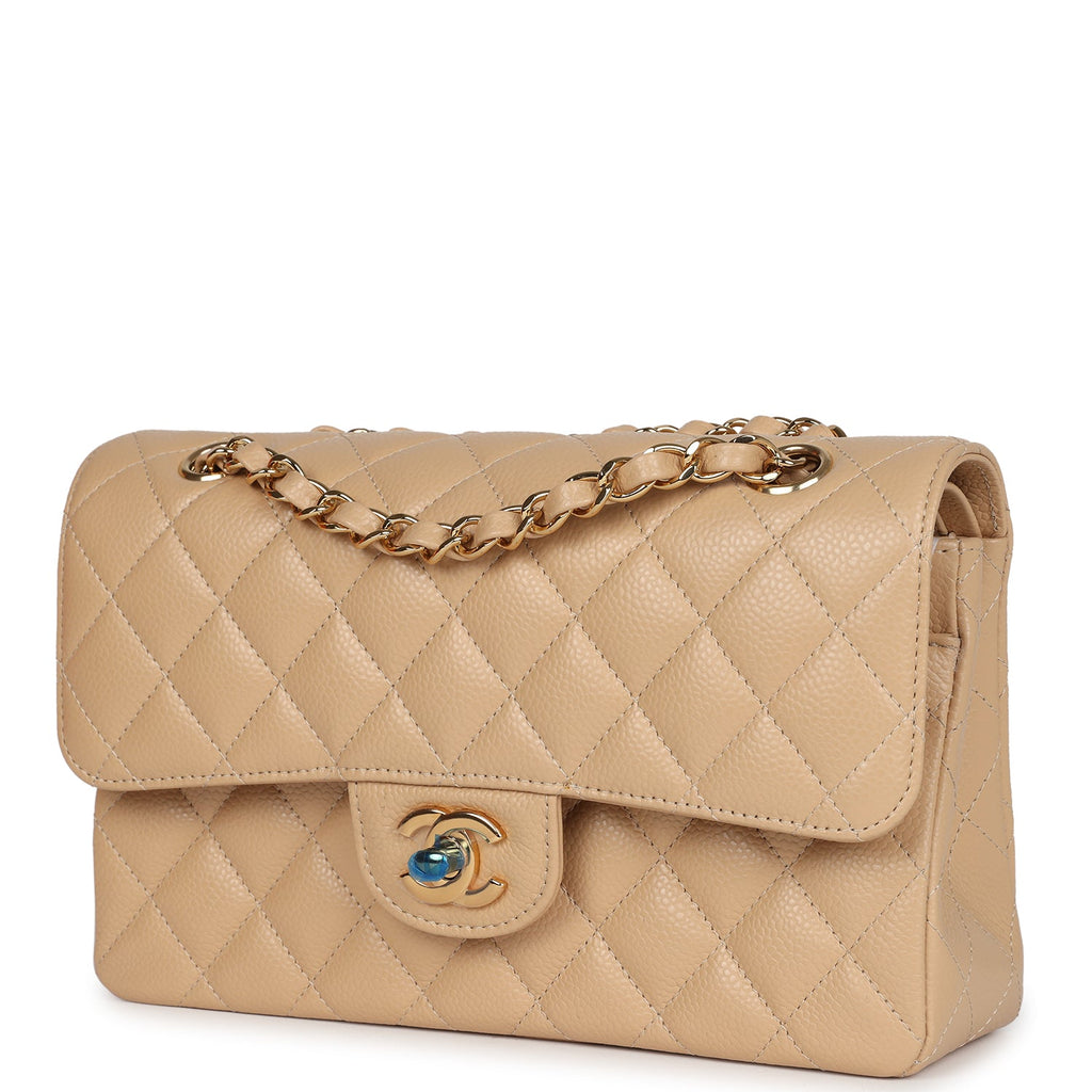 Chanel Small Classic Double Flap Bag Beige Caviar Gold Hardware