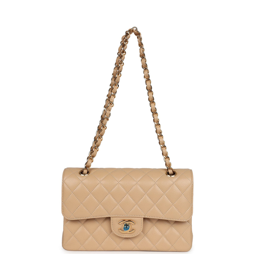 Chanel Small Classic Double Flap Bag Beige Caviar Gold Hardware