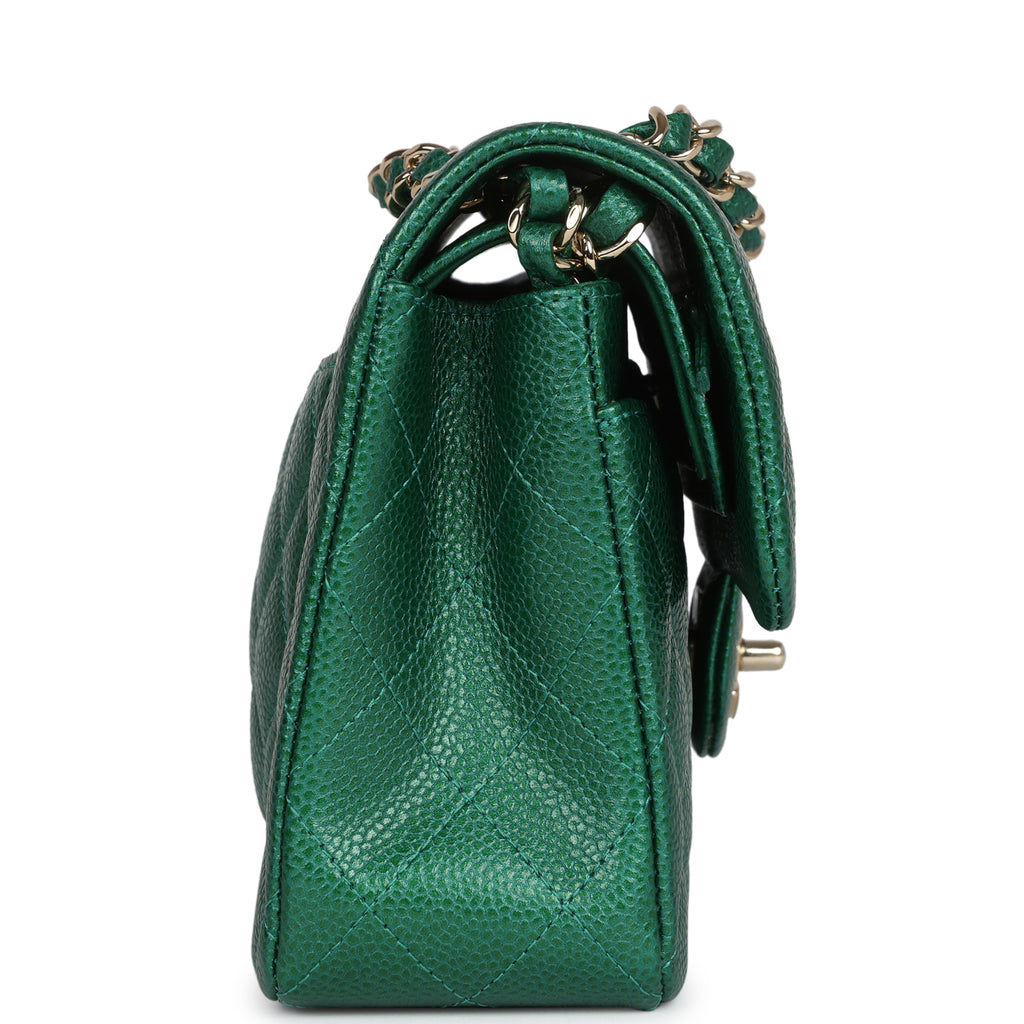 Chanel Small Classic Double Flap Bag Emerald Green Shiny Caviar Gold Hardware