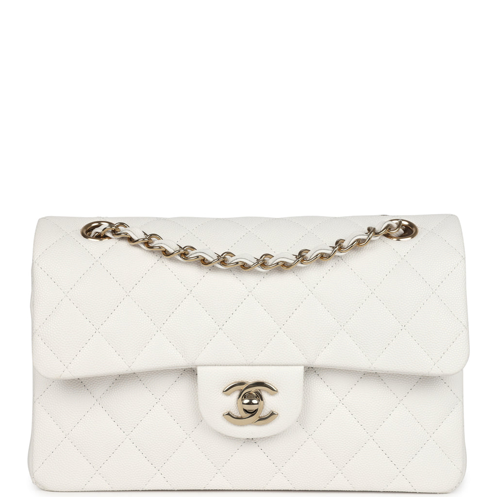 Chanel Small Classic Double Flap White Caviar Light Gold Hardware