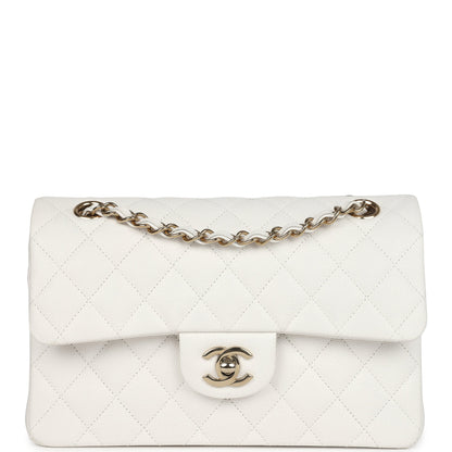 Chanel Small Classic Double Flap White Caviar Light Gold Hardware