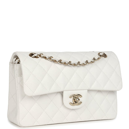 Chanel Small Classic Double Flap White Caviar Light Gold Hardware