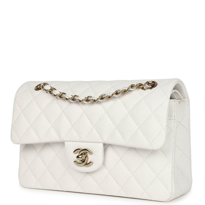 Chanel Small Classic Double Flap White Caviar Light Gold Hardware