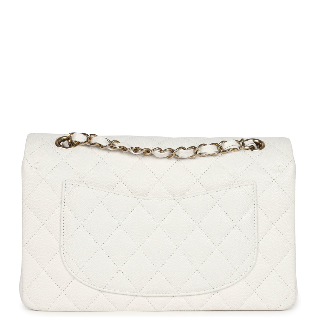 Chanel Small Classic Double Flap White Caviar Light Gold Hardware