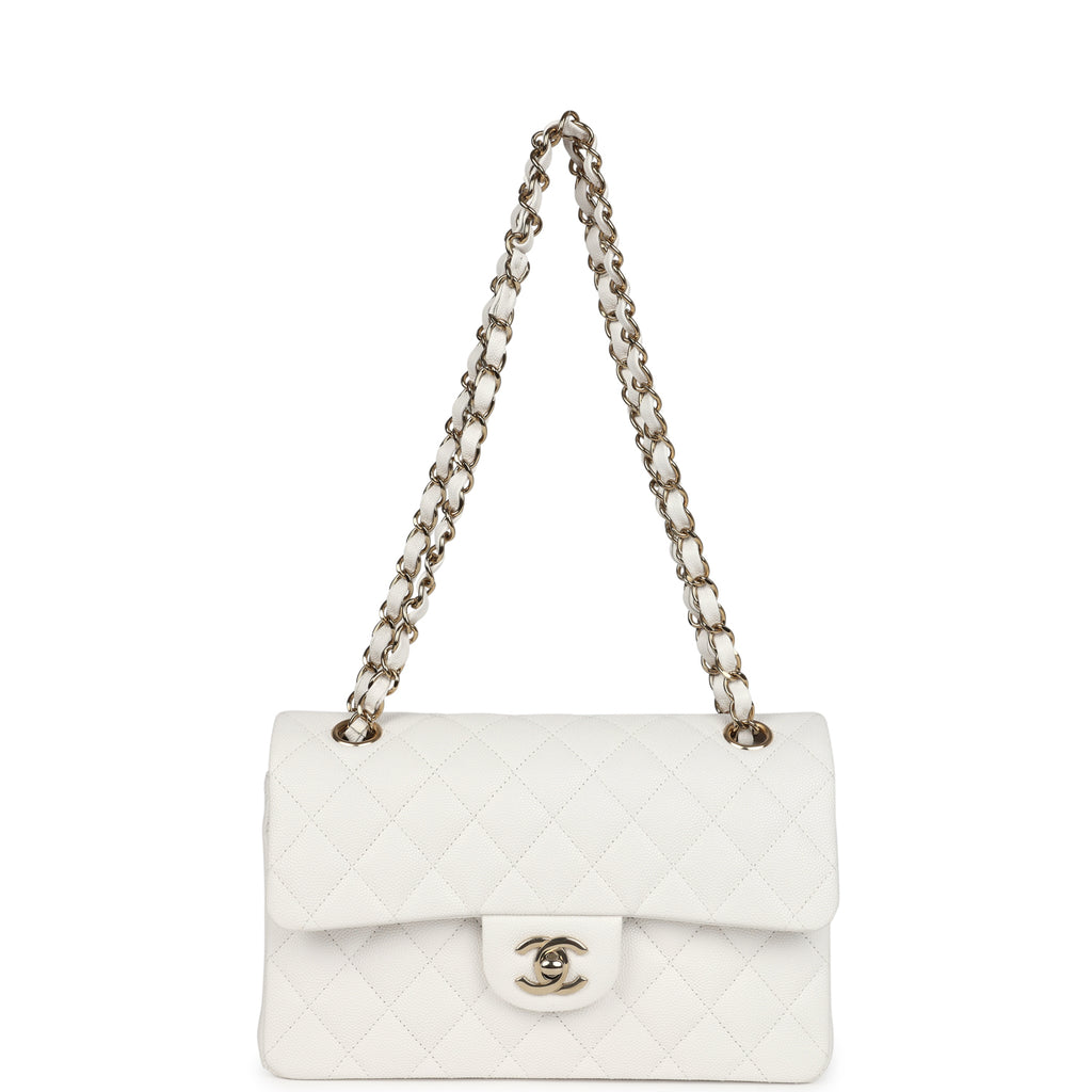 Chanel Small Classic Double Flap White Caviar Light Gold Hardware