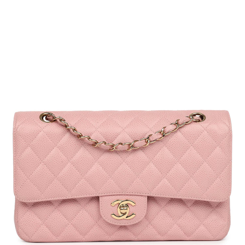 Vintage Chanel Medium Classic Double Flap Bag Pink Caviar Gold Hardware