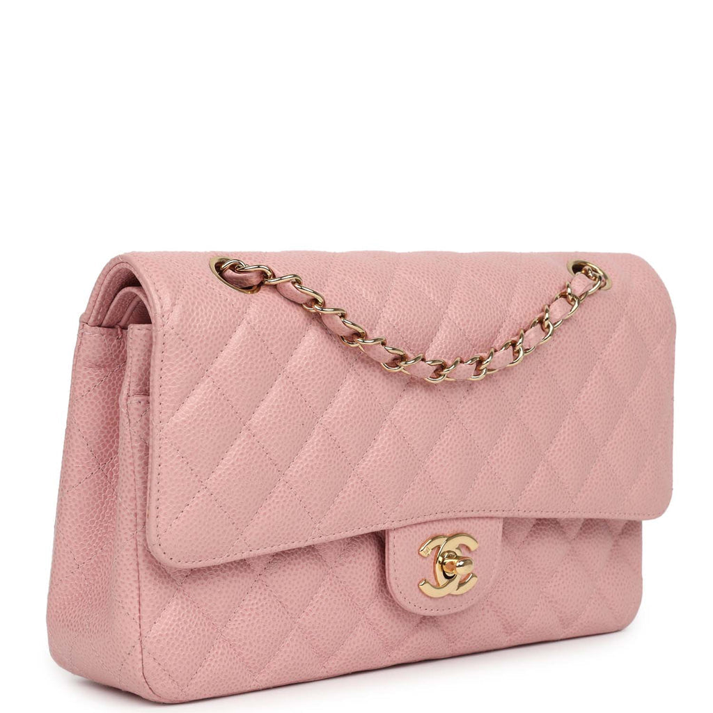 Vintage Chanel Medium Classic Double Flap Bag Pink Caviar Gold Hardware