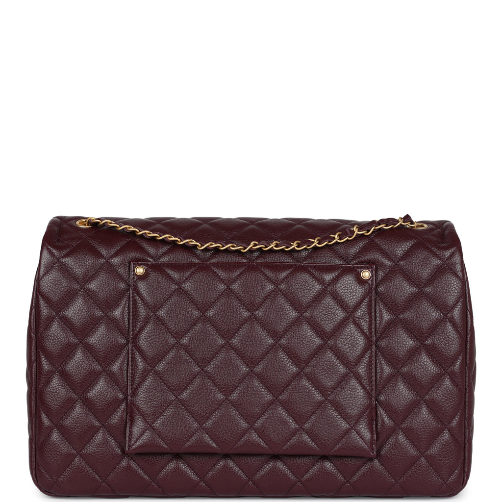 Chanel XXL Classic Single Flap Bag Burgundy Shiny Caviar Antique Gold Hardware