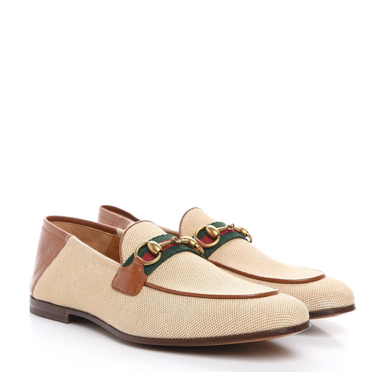 Gucci Brown Canvas and Leather Web Horsebit Loafers Size