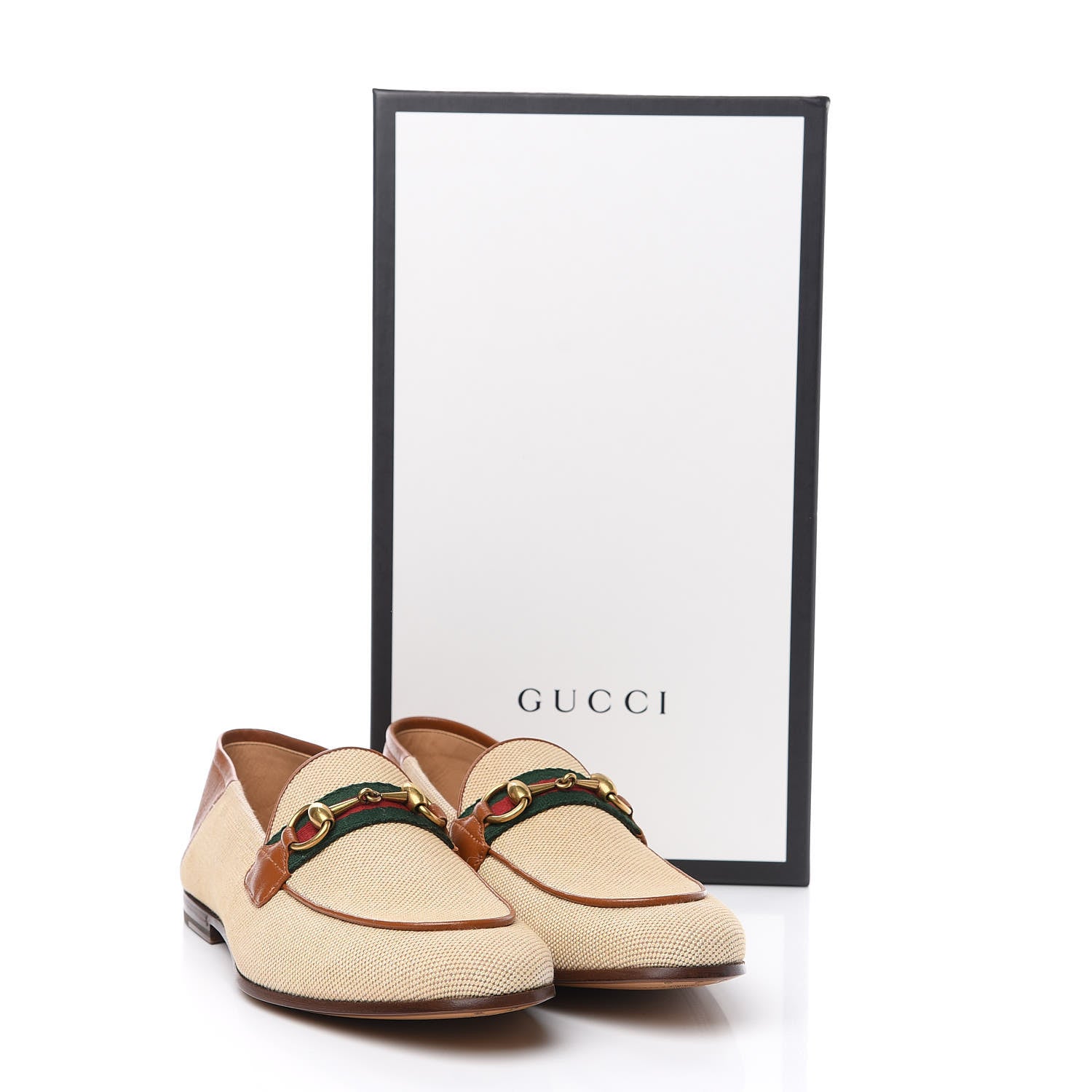 Gucci Brown Canvas and Leather Web Horsebit Loafers Size