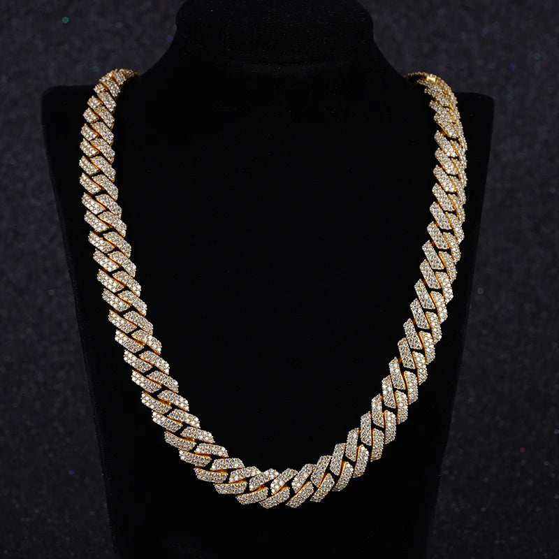 Certified  Diamond Silver  Gold Cuban Necklace Jewerly.