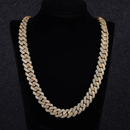 Certified  Diamond Silver  Gold Cuban Necklace Jewerly.