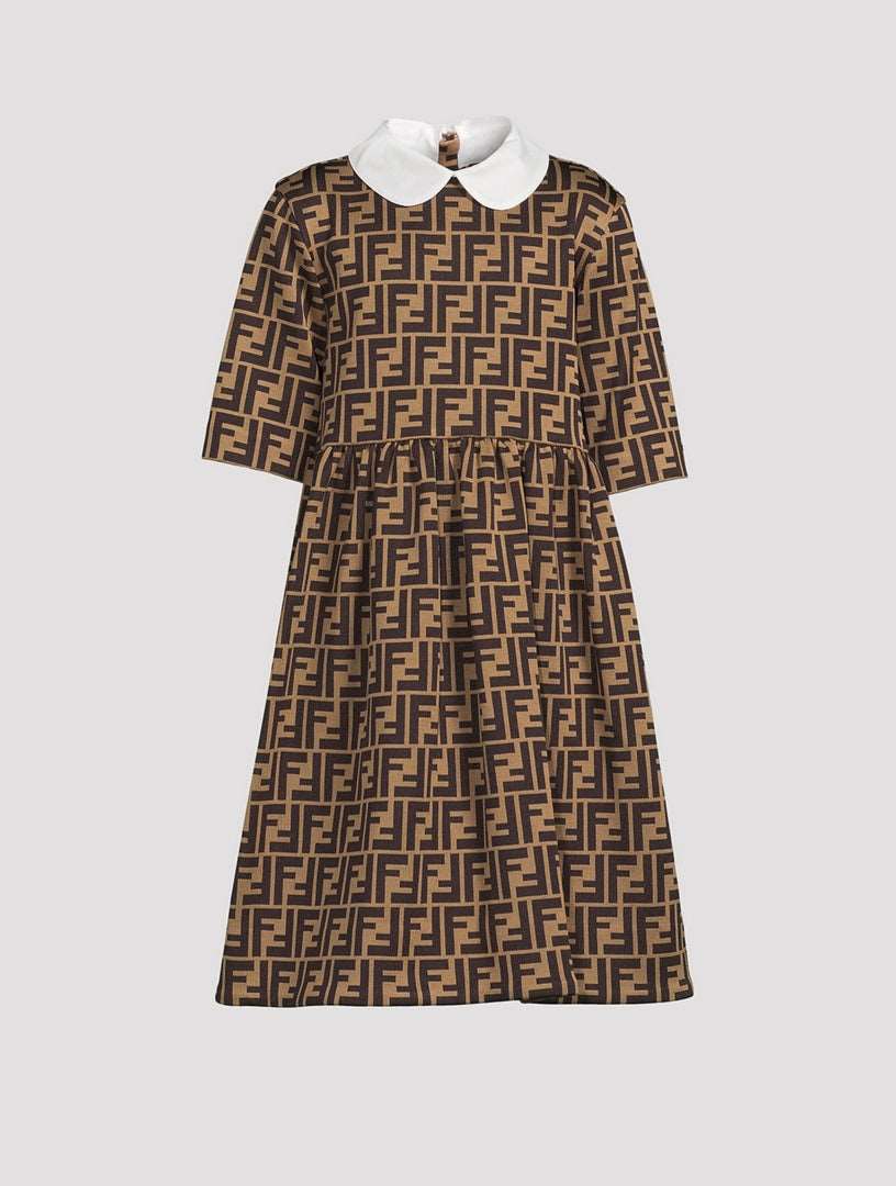 FENDI KIDS FF MONOGRAM DRESS – BROWN