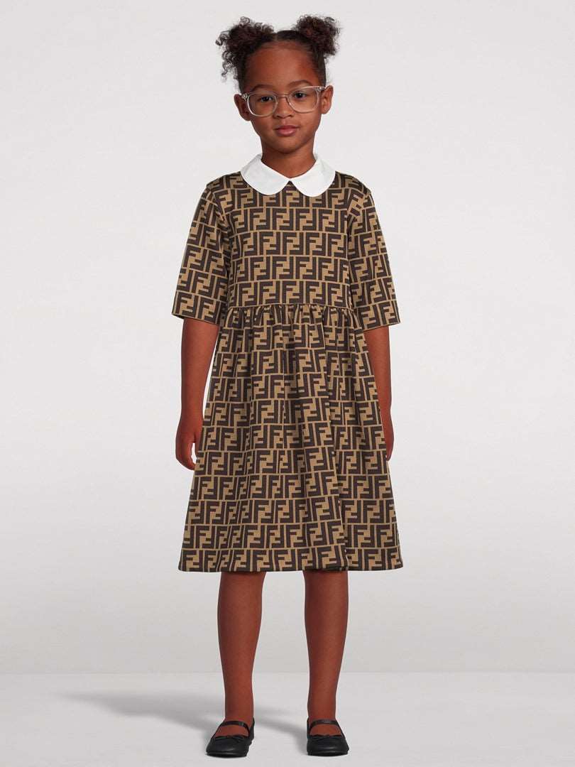 FENDI KIDS FF MONOGRAM DRESS – BROWN