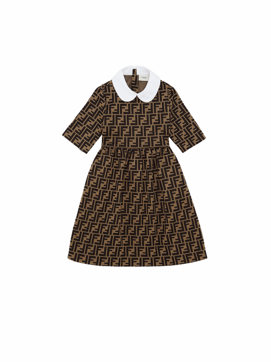 FENDI JUNIOR WITH ALL-OVER FENDI LOGO FABRIC DRESS